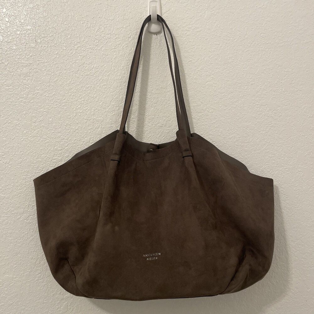 Stockholm Atelier H&M Slouchy Shopper Tote Bag Brown Faux Leather Clean Interior